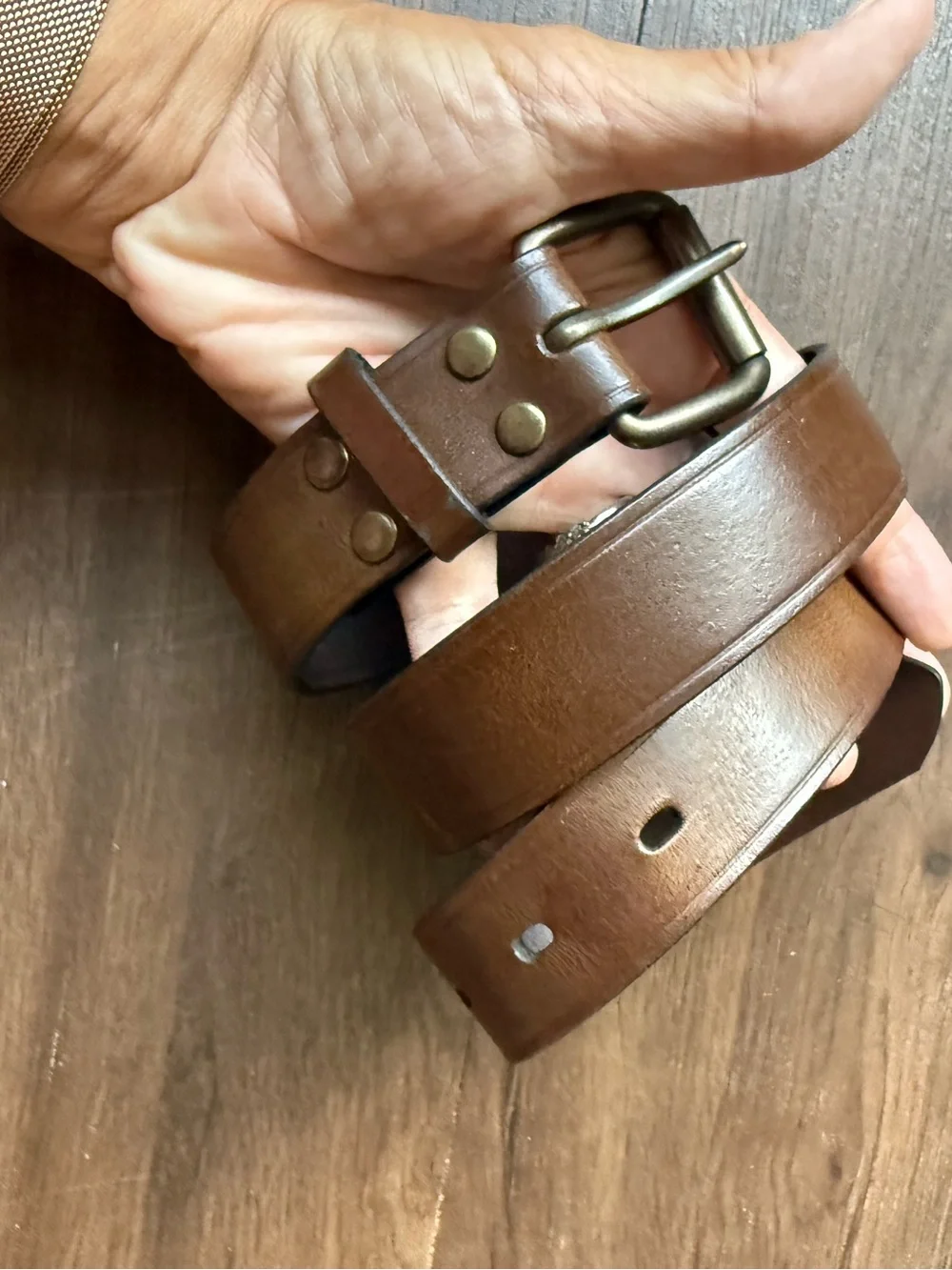 J Crew Crewcuts Brown Italian Bonded Leather Casual Belt Brushed Gold Buckle LRG